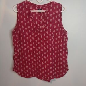 Gap Red Paisley Sleeveless Blouse Size L | 100% Cotton V-Neck Tank Top
